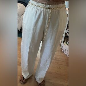 JM Collection Cream Linen-Blend Pants